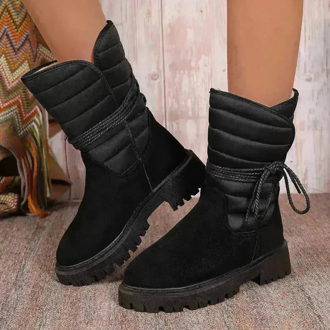 Fashion Mid-calf Snow Boots With Lace-up Design Winter Warm Thickened Low-heeled Boot Women's Casual Shoes Outdoor
