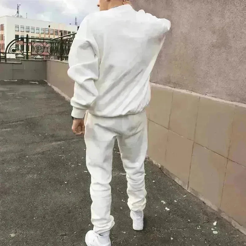 Autumn Winter  street fashion Plain Crew neck Sweatsuit for men