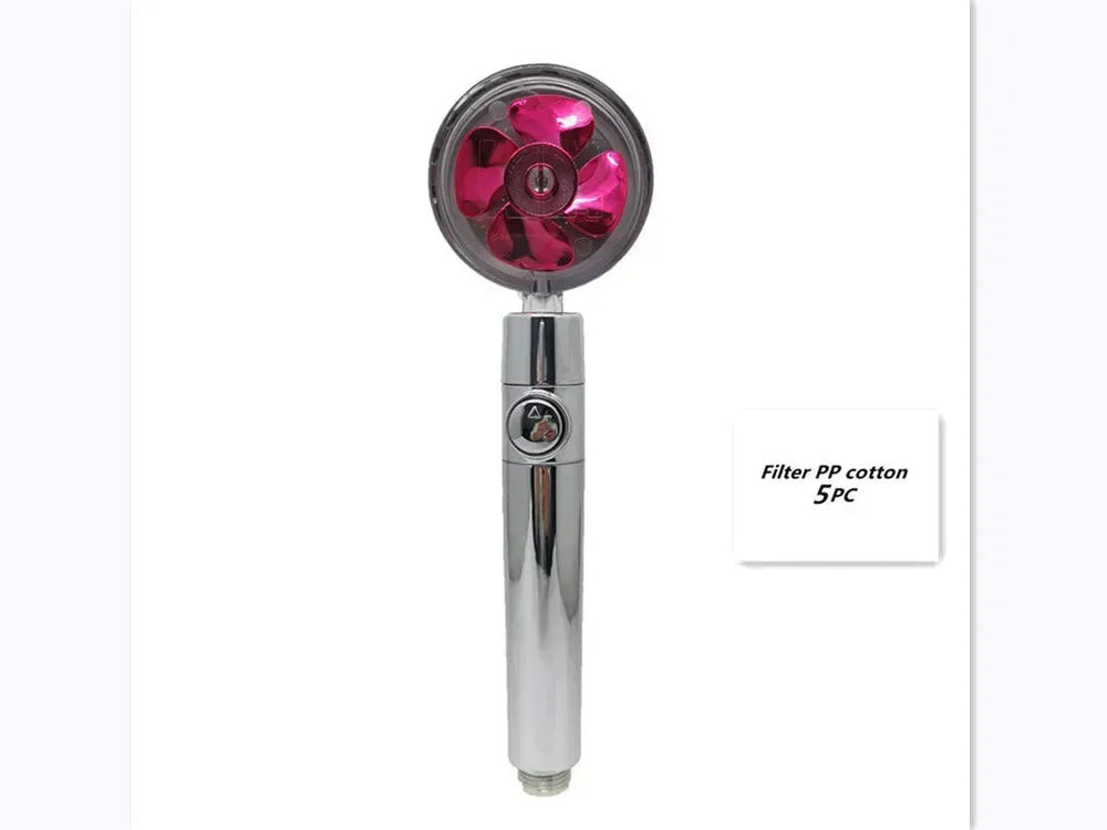 Propeller Driven Shower Head With Stop Button And Cotton Filter Turbocharged High Pressure Handheld Shower Nozzle - EX-STOCK CANADA