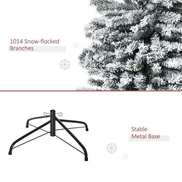 9ft Flocked Christmas Tree, Pencil Christmas Tree With Realistic Branch Tips, Folding Metal Stand, Green EX-STOCK Canada 