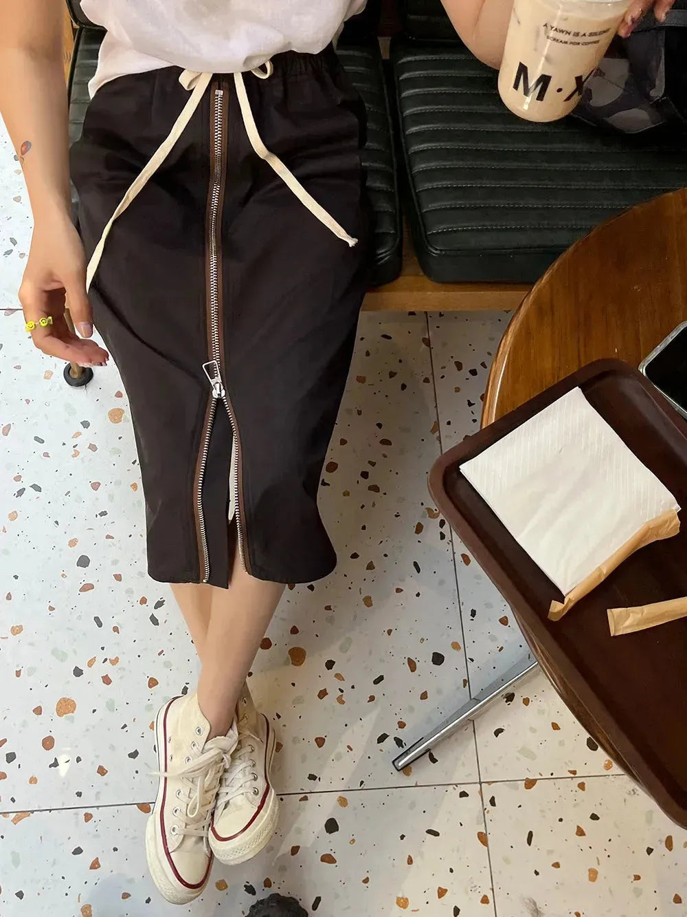 Women's Straight zip down Midi Pencil Skirt street style - EX-STOCK CANADA