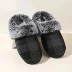 Winter Warm Plaid Plush Slippers Home Indoor Non-slip Bedroom Floor Soft Fuzzy Slipper For Couple Fashion Solid House Shoes - EX-STOCK CANADA
