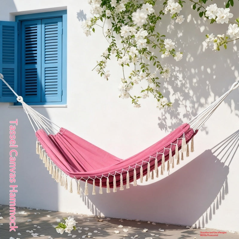 Tassel Canvas Hammock for Indoor & Outdoor Use