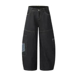 American Style Vintage Stripe Pocket Stitching Machete Baggy Jeans Pant For Men And Women