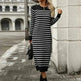 Slim Striped Printed Long Cashmere Dress  Autumn And Winter Long Sleeve Dresses For Women - EX-STOCK CANADA