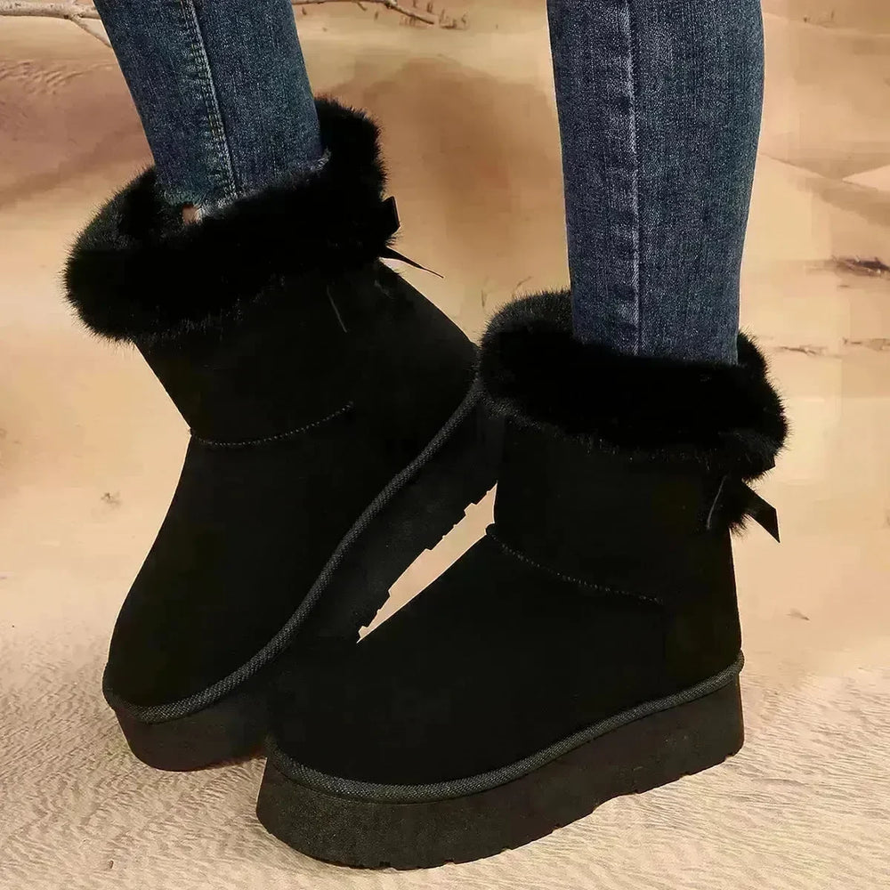 New Bow-knot Snow Boots Winter Plus Velvet Warm Thick-soled Ankle Boots For Women Simple Daily Leisure Cotton Shoes - EX-STOCK CANADA