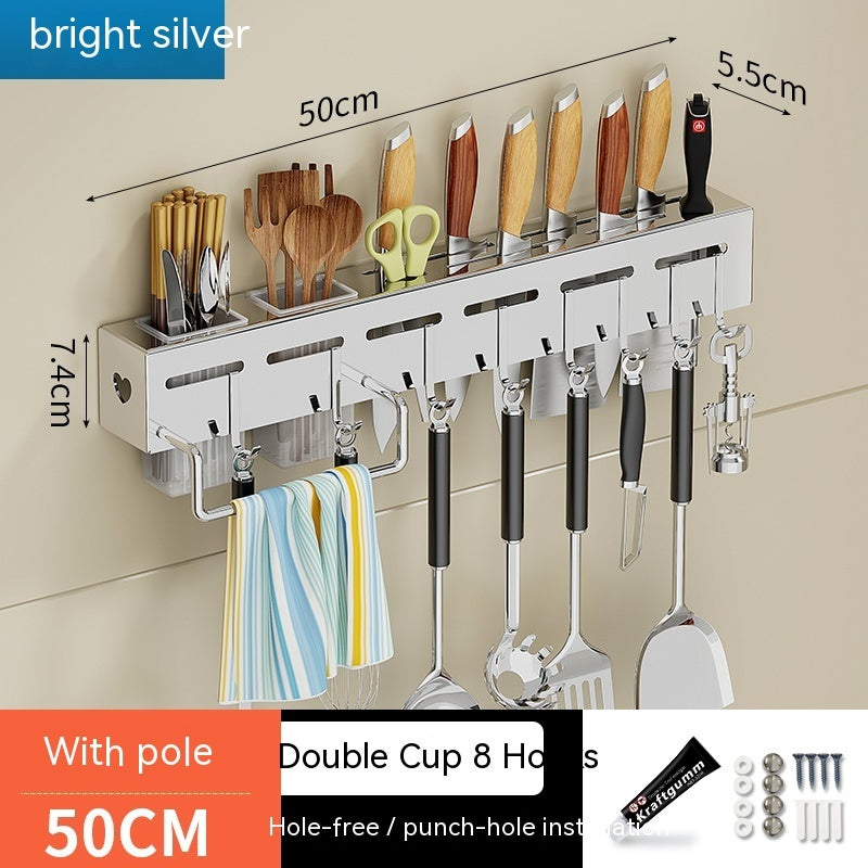 Wall-Mounted No-Drill Kitchen Utensil Rack with Hooks — product view 12 of 17 | EX-STOCK