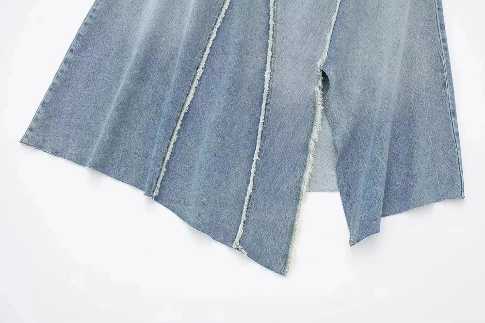 Fashionable Asymmetric High Waist Midi Denim Split Skirt - EX-STOCK CANADA