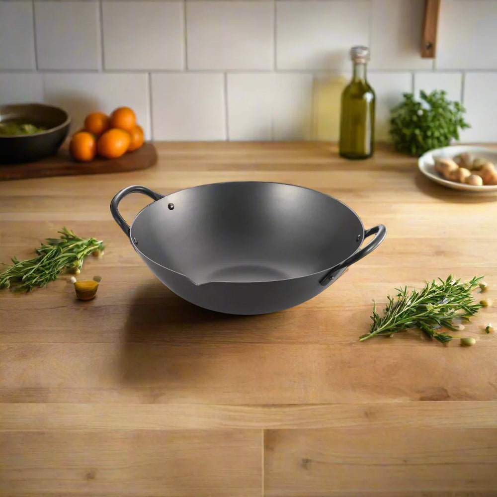 Yoshikawa Cook-Pal Ren Series Guangdong Wok 36 cm – Nitrided Carbon Steel, Round Bottom 