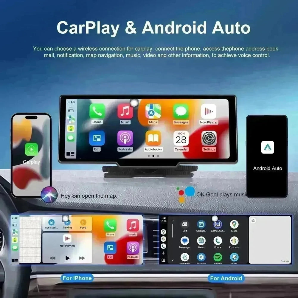 Car Smart Player HD PND 10 26-inch DVR With Rear View Three-way Camera Car play Android Auto reversing Wide angle 1920x1080 HD Car Camera - EX-STOCK CANADA