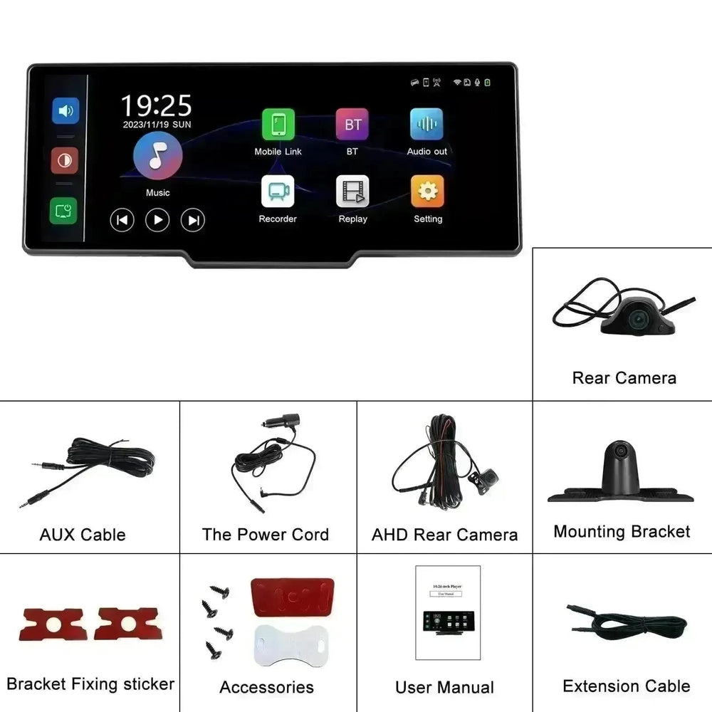 Car Smart Player HD PND 10 26-inch DVR With Rear View Three-way Camera Car play Android Auto reversing Wide angle 1920x1080 HD Car Camera - EX-STOCK CANADA