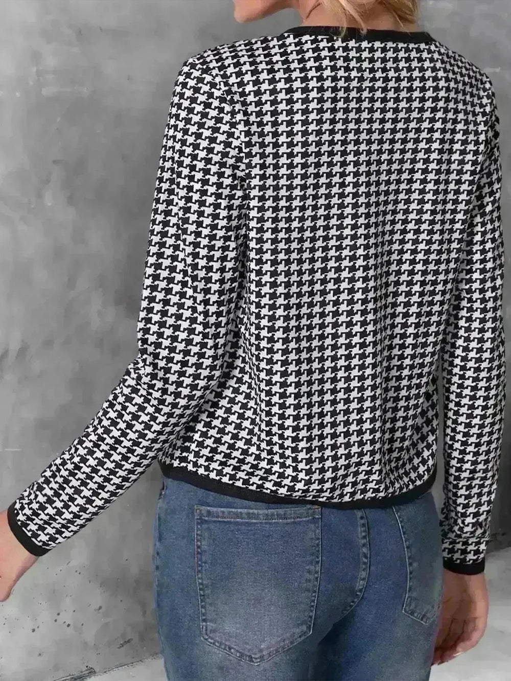 Casual Cardigan Long Sleeve Houndstooth Short Women's Coat - EX-STOCK CANADA