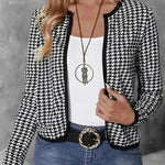 Casual Cardigan Long Sleeve Houndstooth Short Women's Coat - EX-STOCK CANADA