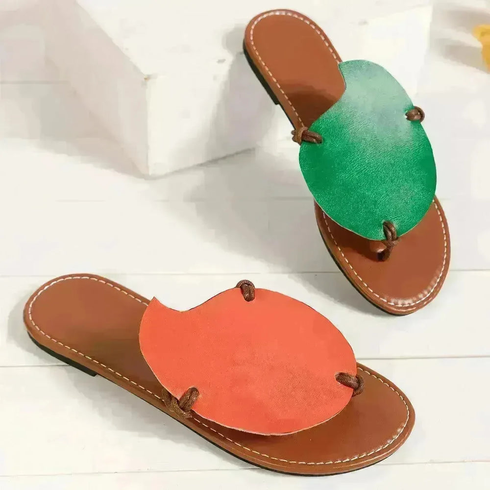 Casual Color-matching Clip-toe Sandals Summer Outdoor Personalized Flat Flip Flop Slippers For Women. - EX-STOCK CANADA