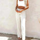 Casual Women's Button Color Elastic Waist Trousers Wide Leg Pants - EX-STOCK CANADA
