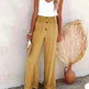 Casual Women's Button Color Elastic Waist Trousers Wide Leg Pants - EX-STOCK CANADA