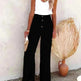 Casual Women's Button Color Elastic Waist Trousers Wide Leg Pants - EX-STOCK CANADA