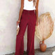 Casual Women's Button Color Elastic Waist Trousers Wide Leg Pants - EX-STOCK CANADA