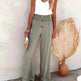 Casual Women's Button Color Elastic Waist Trousers Wide Leg Pants - EX-STOCK CANADA