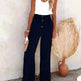 Casual Women's Button Color Elastic Waist Trousers Wide Leg Pants - EX-STOCK CANADA