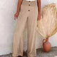 Casual Women's Button Color Elastic Waist Trousers Wide Leg Pants - EX-STOCK CANADA