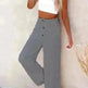 Casual Women's Button Color Elastic Waist Trousers Wide Leg Pants - EX-STOCK CANADA