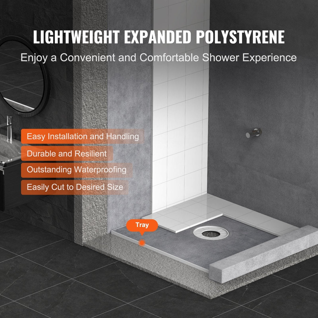 Shower Curb Kit, 36x36 Shower Pan Kit With 6.3 Central Drain, Lightweight EPS Shower Installation Kits With 2 Waterproof Cloths, Shower Pan Slope Sticks Fit For Bathroom EX-STOCK