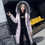 Long Zip up Faux fur Collar Hooded Winter Puffer coat women