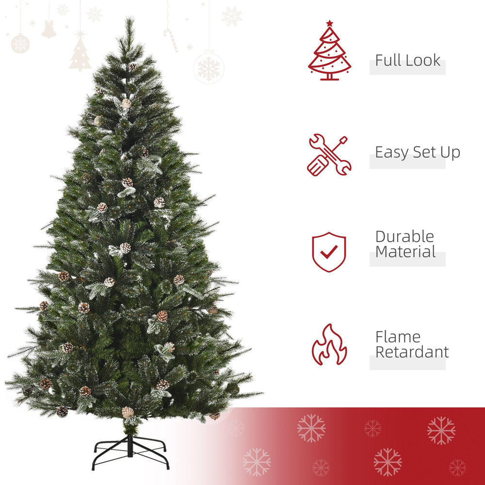 HOMCM 7FT Artificial Christmas Snow Pine Tree Holiday Home Xmas Decoration With Automatic Open, Pinecone, Green EX-STOCK Canada 