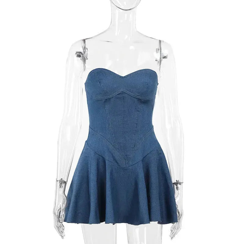 Fashion Tube Top Denim short mini Dress for Club - EX-STOCK CANADA