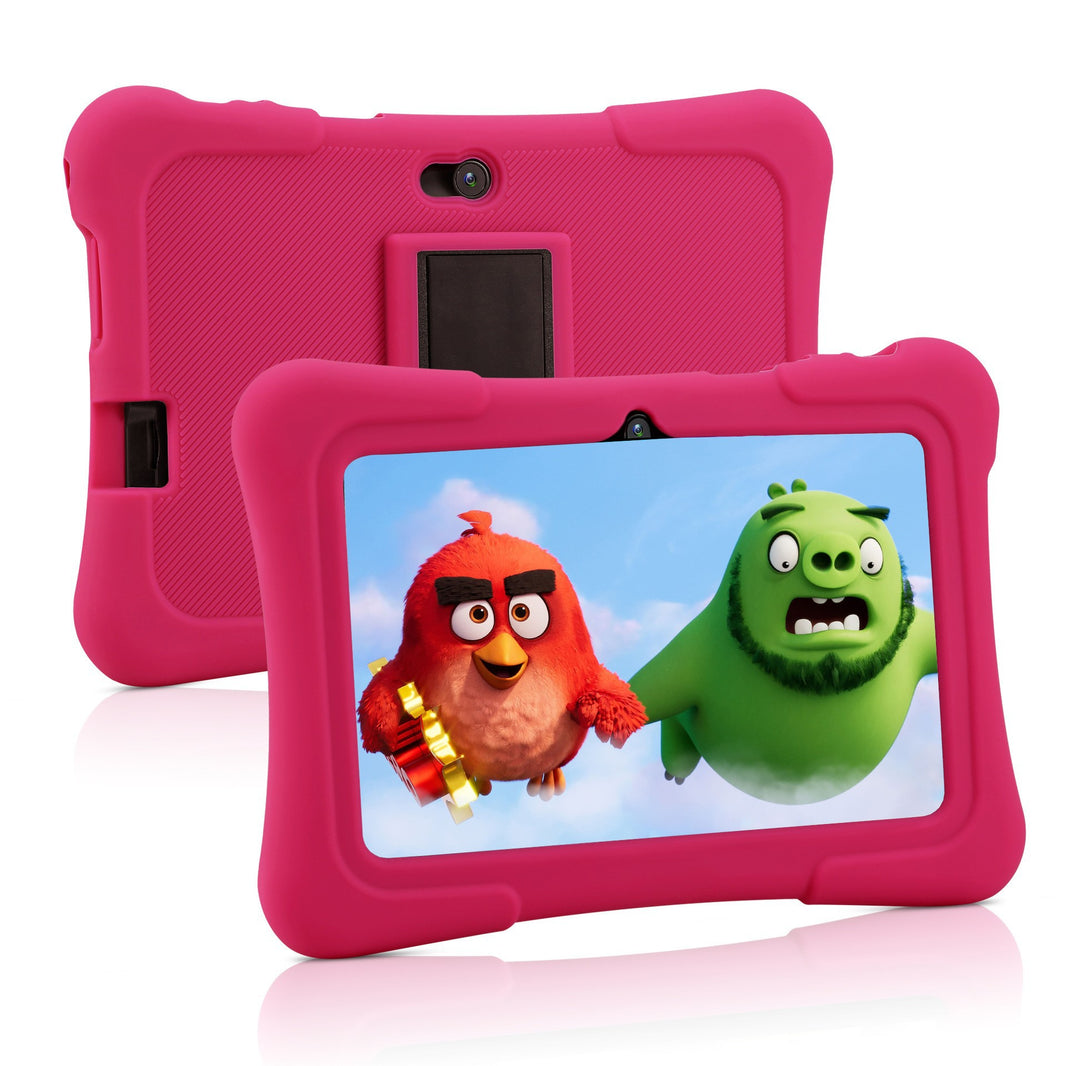 Rosa Tablet-Hülle mit Angry Birds Figuren auf dem Bildschirm 7-Zoll-Tablet-Computer für Kinder – Full HD IPS-Bildschirm, Bluetooth & GPS