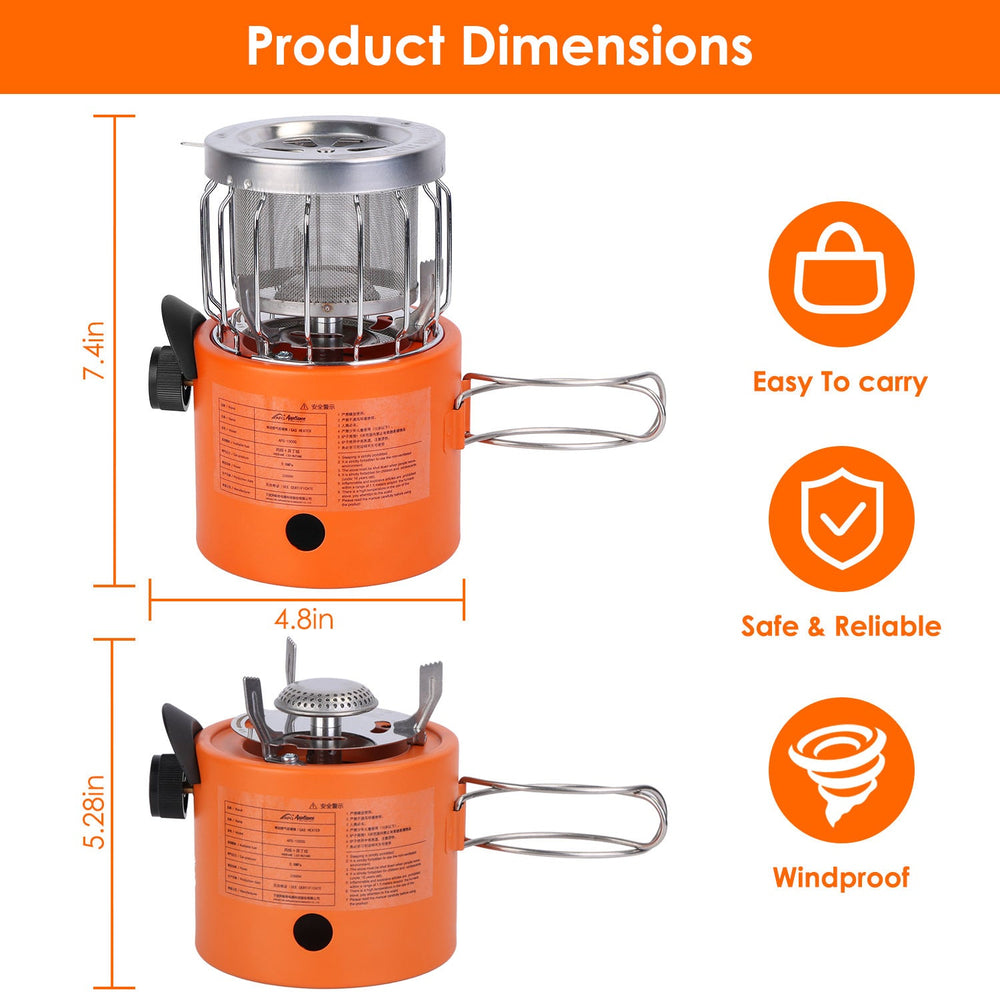 2000W 2 In 1 Camping Stove Tent Heater Outdoor Gas Stove Portable Backpacking Stove With 3 Modes 360 Degree Radiant Heating For Camping Hiking Picnic BBQ EX-STOCK