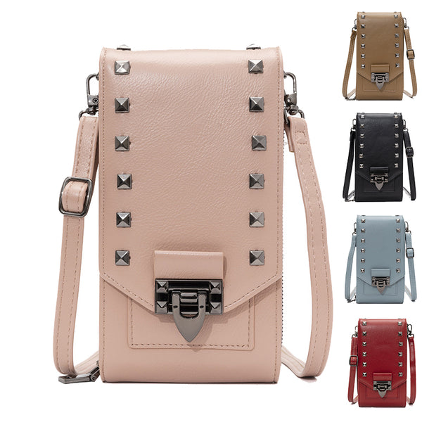 Rivet Stud Crossbody Phone Bag – PU Leather Mini Shoulder Handbag for Women
