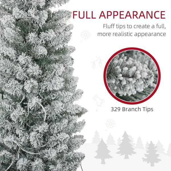 6ft Artificial Prelit Christmas Tree With Warm White LED Light, Snow Flocked Branches, Metal Base, Pencil Xmas Tree EX-STOCK Canada 