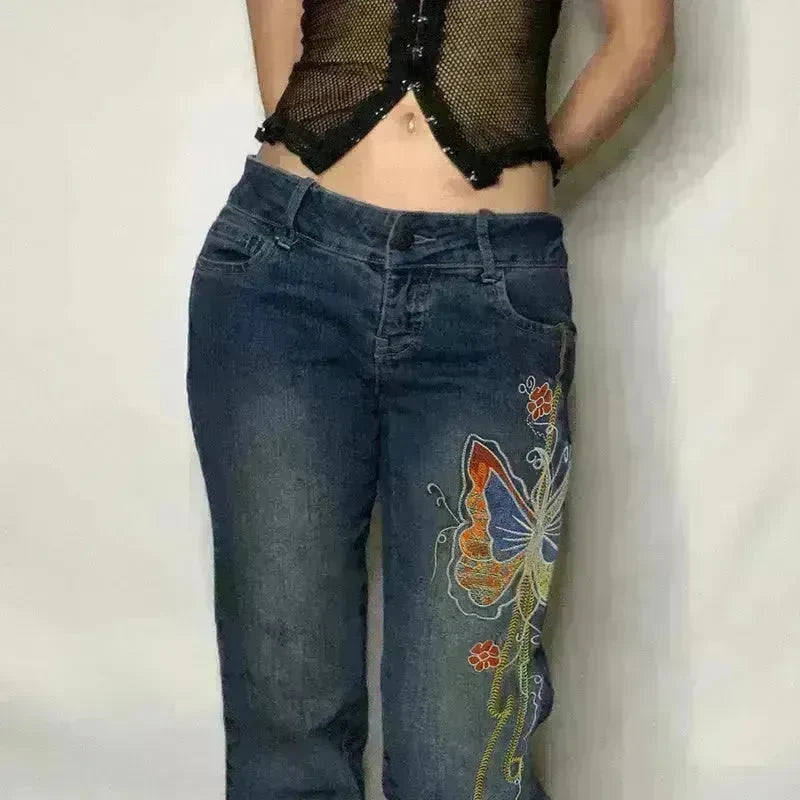 Fashion Women's Sexy High Waist Retro Individual Butterfly Print Bootcut Jeans - EX-STOCK CANADA