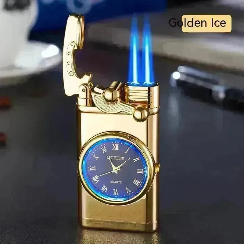 New Lighter With Electric Watch Rocker Arm Automatic Ignition Straight Blue Flame Lighter Creative Real Dial Inflatable Windproof Cigar Lighter Men's Watch Gift - EX-STOCK CANADA