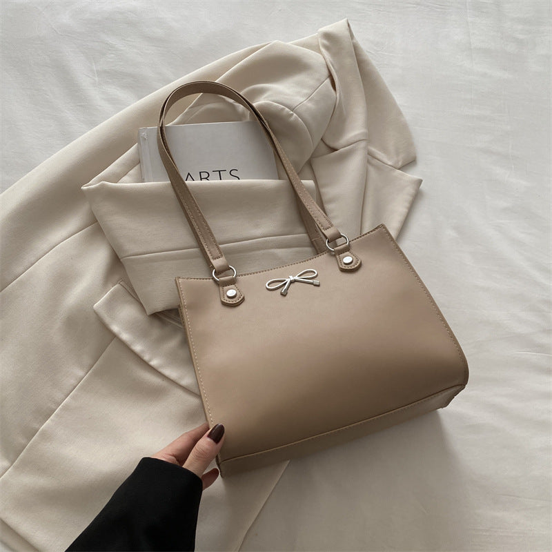 Large Capacity PU Leather Tote Bag for Women – Stylish Shoulder Bag beige 