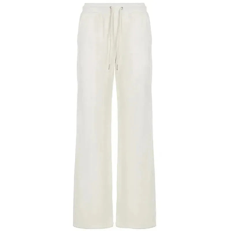 Pure Color Minimal Versatile Sports Style Low Waist Lace-up Draping Mop Straight-leg Trousers - EX-STOCK CANADA