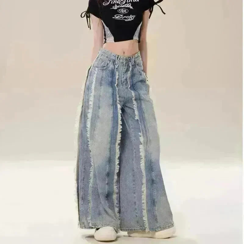 Jeans Destroyed Loose Burrs Wide Leg Bootcut Pants - EX-STOCK CANADA