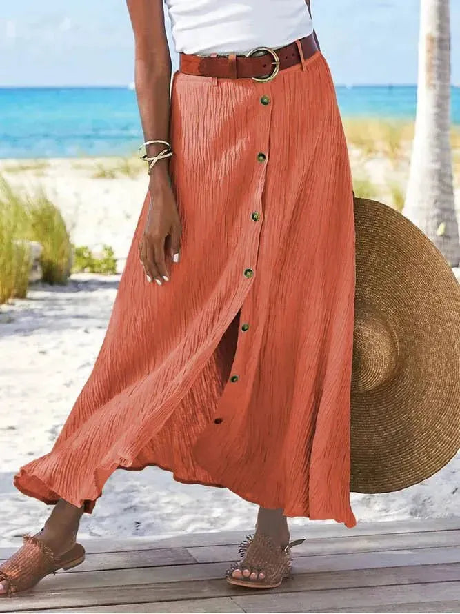 Women's summer Fashion Cotton Linen A-Line Hip Mid Waist Long maxi Skirt - EX-STOCK CANADA