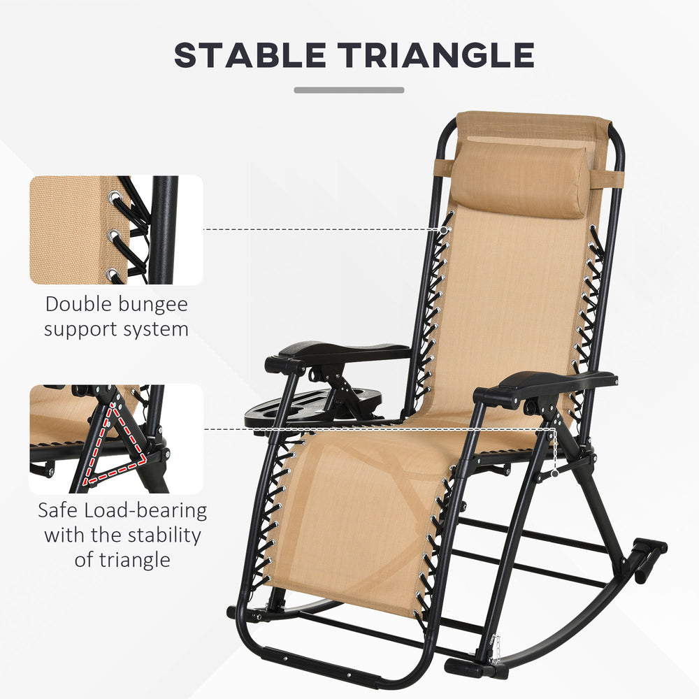 Ergonomic Recline  Beige Zero Gravity Rocker With Headrest, Tray  Phone Holder EX-STOCK