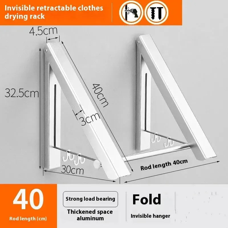 Punch-free Space Aluminum Foldable Invisible Folding Retractable Wall Hanger for Waterproof Hanging Underwear Coat Hanger - EX-STOCK CANADA