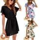 Dolman Sleeves Dress Summer Printed Drawstring V-Neck Beach Dresses For Women - EX-STOCK CANADA