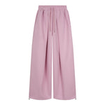 Pink Women's Embroidered Balloon-Leg Sweatpants – Pleated Ultra-Wide Drawstring Pants | Gray, Pink & Gray Green