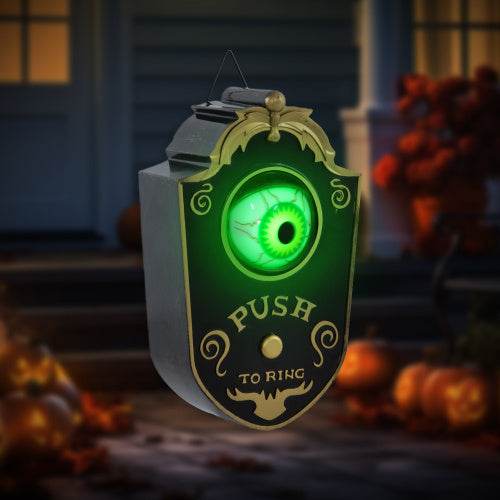 HOMCOM 7.1 Halloween Decoration, Animatronic Doorbell With Simulation Light-up Eyeball, Sound And Motion Activated Animated Prop W  Piercing Doorbell Sound EX-STOCK