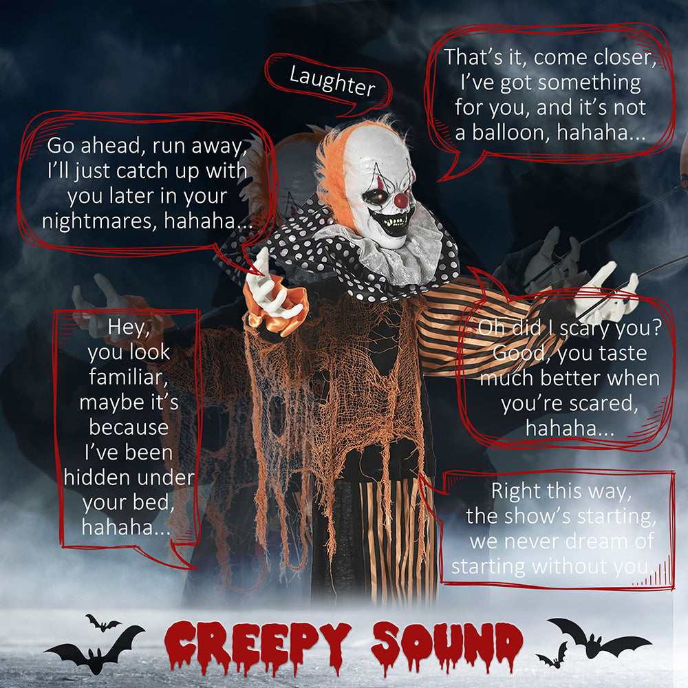 65inch Life Size Outdoor Halloween Decorations Talking Circus Clown With A Balloon, Animated Prop With Sound And Motion Activated, Light Up Eyes, Laughter EX-STOCK