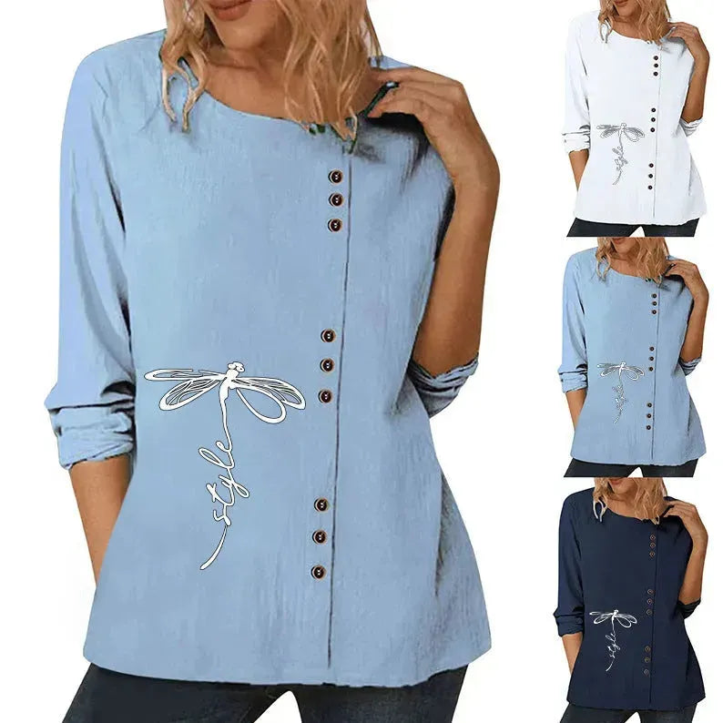 Casual Loose Cotton And Linen Long-sleeved summer Blouse Top For Women - EX-STOCK CANADA