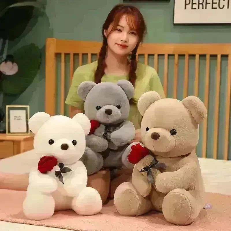 New Lovely Hug Roses Teddy Bear Stuffed Soft Animal Dolls Nice Birthday Gift Girlfriend Valentine's Day - EX-STOCK CANADA