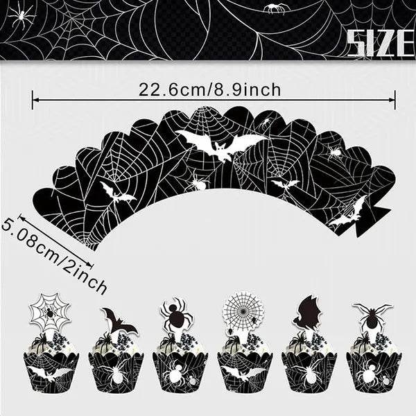 3 Tier Halloween Cupcake Stand Black Spider Web Cardboard Cupcake Stand Spider Bat Cupcake Toppers Halloween Cupcake Holder Tower For Halloween Birthday Party Supplies EX-STOCK