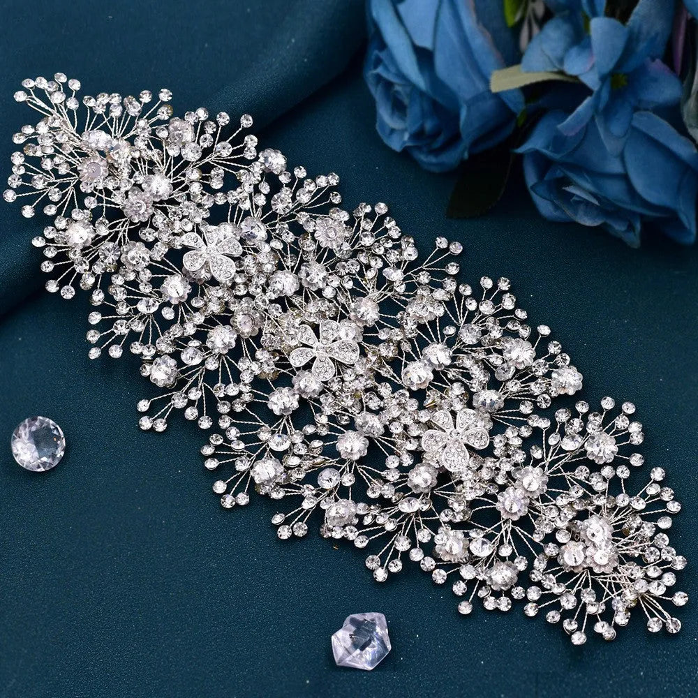 Luxury and Elegant Bridal Flower Rhinestone Headband Fashion Accessories set - EX-STOCK CANADA